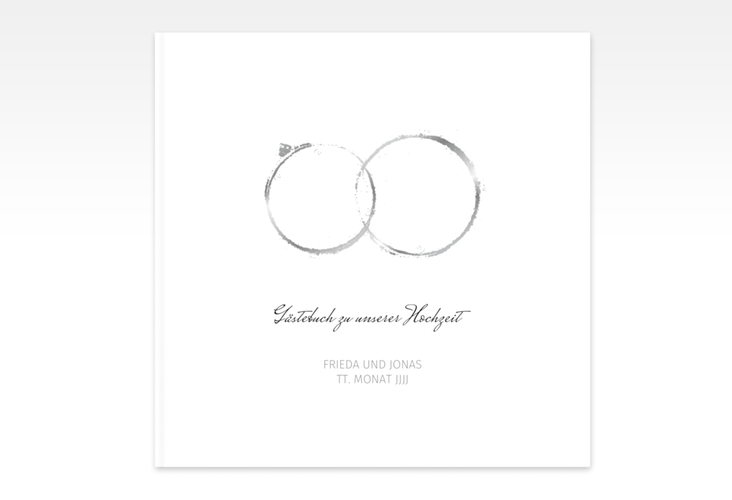Gästebuch Creation Hochzeit Trauringe 20 x 20 cm, Hardcover grau minimalistisch gestaltet mit zwei Eheringen