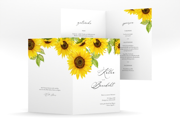 Menükarte Hochzeit Sonnenblume A5 Klappkarte hoch weiss