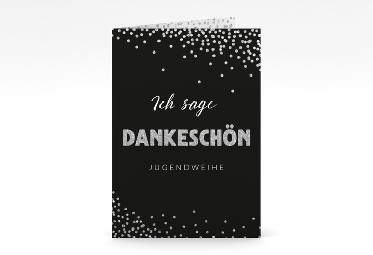 Danksagung Jugendweihe Glimmer A6 Klappkarte hoch grau