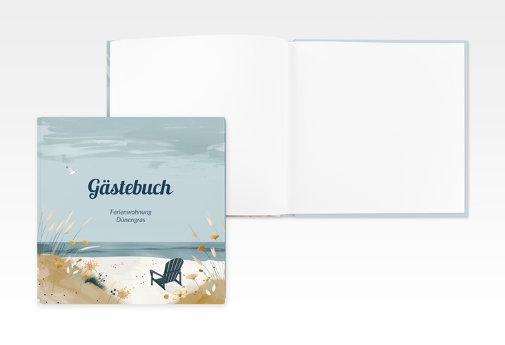 Gästebuch Creation Dünengras 20 x 20 cm, Hardcover mit Strand-Stuhl am Meer