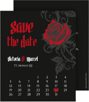 Save the Date-Kalenderblatt Red Rose Kalenderblatt-Karte schwarz