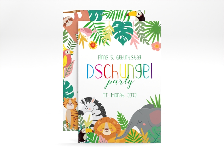 Einladungskarte Kindergeburtstag Dschungelparty A6 Karte hoch mit Zootieren