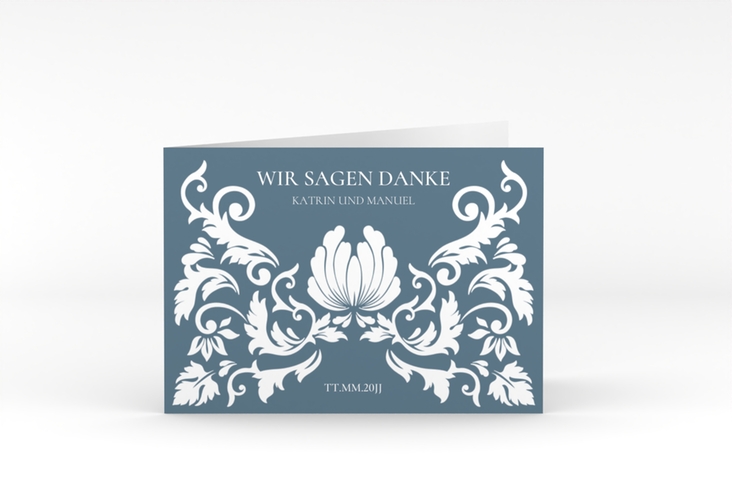 Danksagungskarte Hochzeit Royal A6 Klappkarte quer mit barockem Blumen-Ornament