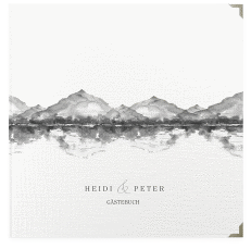 Klick: Details zu Gästebuch Selection Hochzeit "Bergliebe" anzeigen Gästebuch Selection Hochzeit Bergliebe Leinen-Hardcover grau mit Gebirgspanorama für Berghochzeit