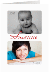 Einladung 50. Geburtstag Zeitlos A6 Klappkarte hoch weiss mit Damals- und Heute-Fotos