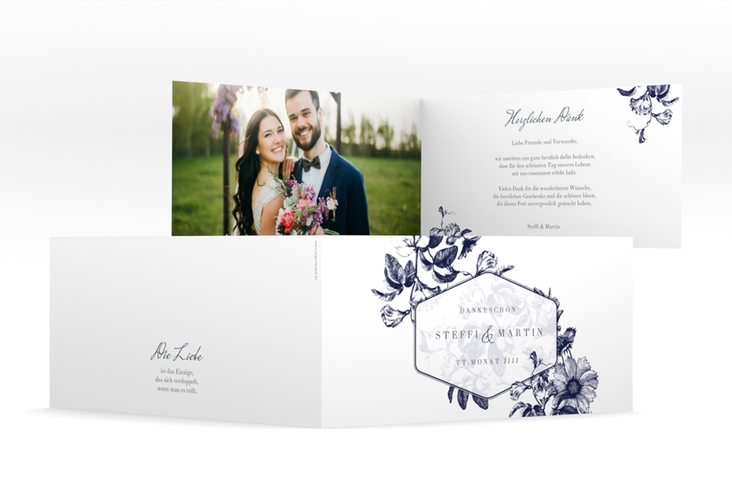 Danksagungskarte Hochzeit Magnificent lange Klappkarte quer blau hochglanz