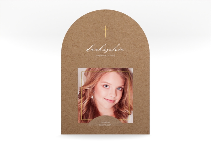 Danksagung Konfirmation Crucis mittlere Bogen-Karte + Foto Kraftpapier