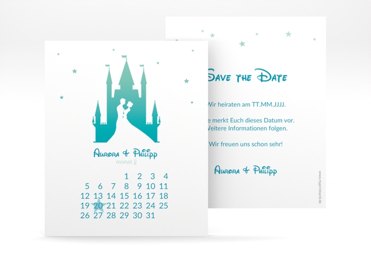Save the Date-Kalenderblatt Castle Kalenderblatt-Karte tuerkis hochglanz