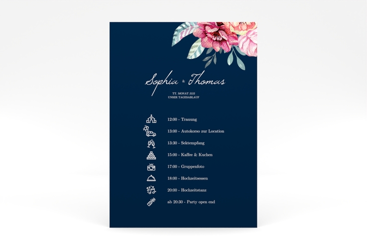 Tagesablauf Poster Hochzeit Blooming 50 x 70 cm Poster blau