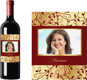 Weinflaschenetikett Ornament Rot-Gold Etikett Weinflasche 4er Set