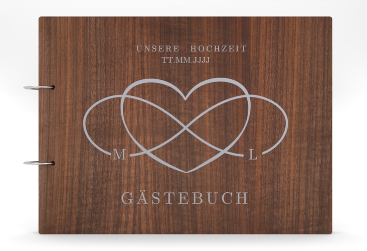 Gästebuch Holzcover Nussbaum Infinity Holz-Cover, bedruckt grau