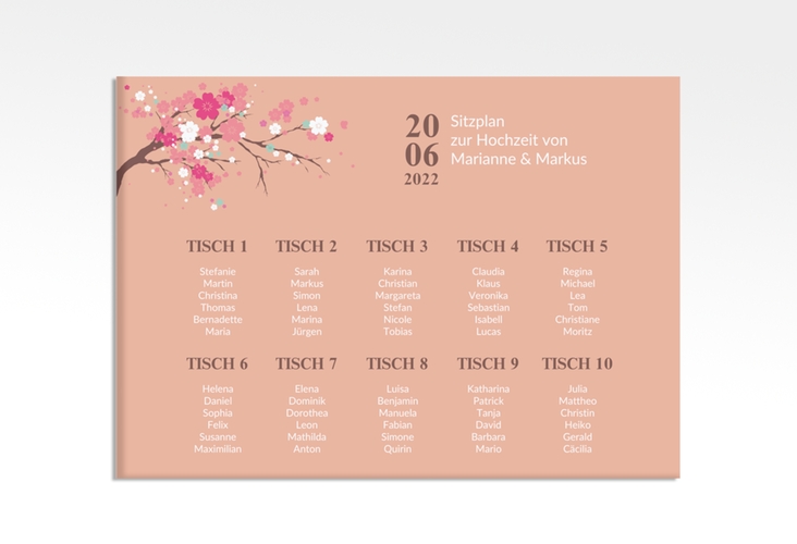 Sitzplan Leinwand Hochzeit Sakura 70 x 50 cm Leinwand apricot