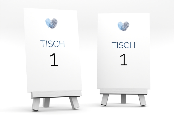 Tischnummer Hochzeit Fingerprint Tischaufsteller blau schlicht mit Fingerabdruck-Motiv