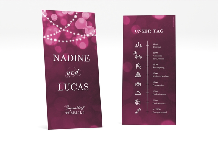 Tagesablauf Hochzeit Lichtspiel lange Karte hoch pink