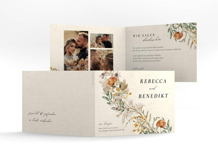 Dankeskarte Hochzeit Wildfang A6 Klappkarte quer mit getrockneten Wiesenblumen