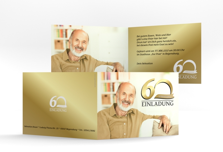 Einladung 60. Geburtstag Golden A6 Klappkarte quer