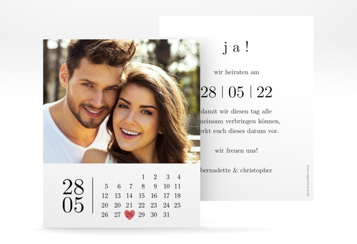 Save the Date-Kalenderblatt Minimal Kalenderblatt-Karte weiss hochglanz
