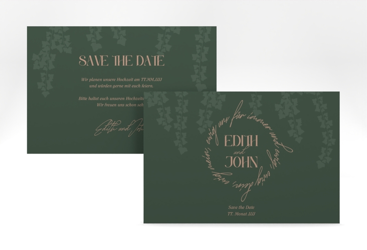 Save the Date-Karte Efeugrün A6 Karte quer im Fantasy-Elfen-Design mit Efeu
