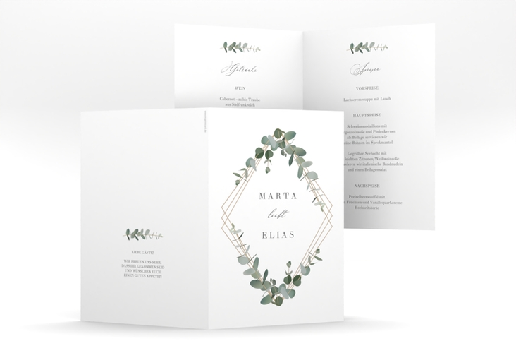 Menükarte Hochzeit Eukalyptus A5 Klappkarte hoch
