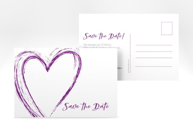 Save the Date-Postkarte Liebe A6 Postkarte lila hochglanz