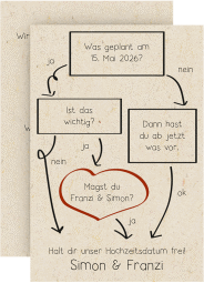 Klick: Details zu Save the Date-Karte "Entscheidung" anzeigen Save the Date-Karte Entscheidung A6 Karte hoch beige
