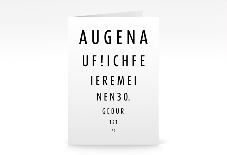 Einladung 30. Geburtstag Sehtest A6 Klappkarte hoch weiss
