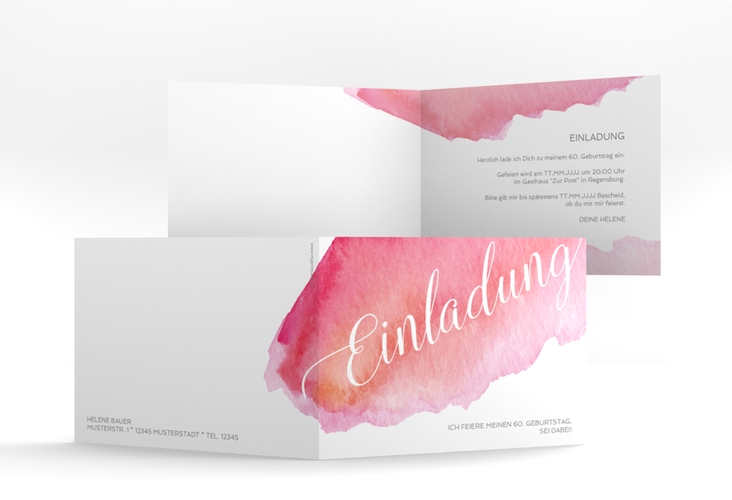 Einladung Geburtstag Aquarell A6 Klappkarte quer