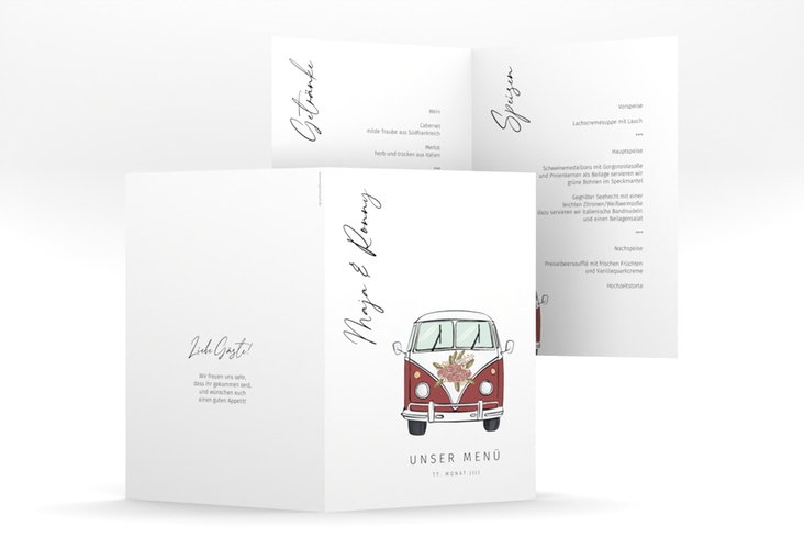 Menükarte Hochzeit Hochzeitsbulli A5 Klappkarte hoch rot