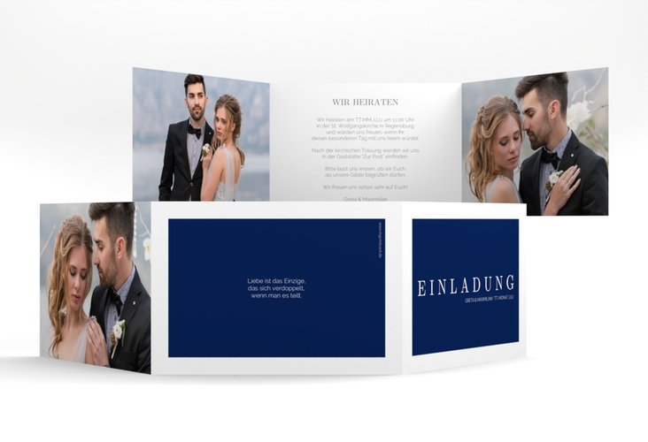Hochzeitseinladung Simply A6 Doppel-Klappkarte blau hochglanz