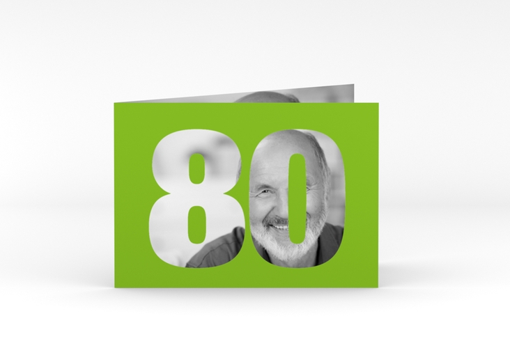 Einladung 80. Geburtstag Numbers A6 Klappkarte quer gruen