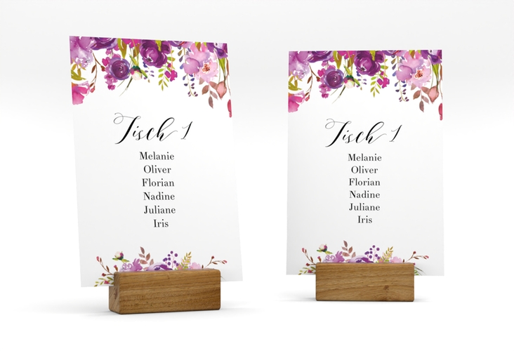 Tischaufsteller Hochzeit Violett Tischaufsteller weiss