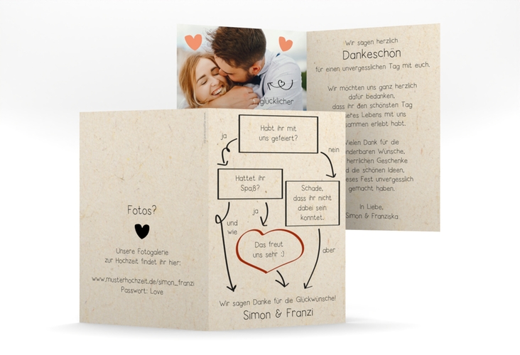 Danksagungskarte Hochzeit Entscheidung A6 Klappkarte hoch beige mit Gräsern und Trockenblumen für Boho-Hochzeit