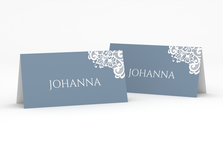 Tischkarte Hochzeit Vintage Tischkarten blau mit floraler Spitze