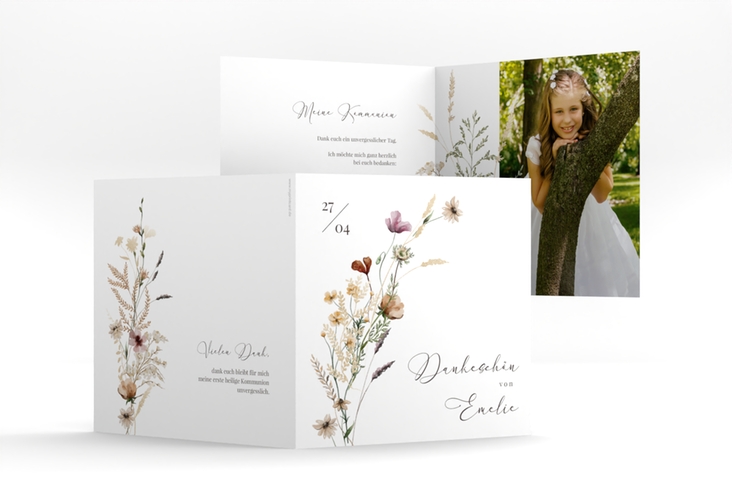 Danksagung Kommunion Blumensegen quadr. Klappkarte weiss