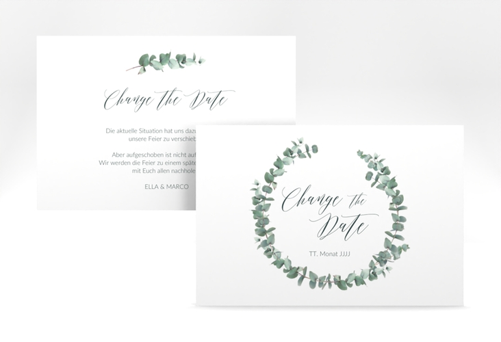 Change the Date-Karte Silverleaf A6 Karte quer weiss mit Eukalyptus-Zweig