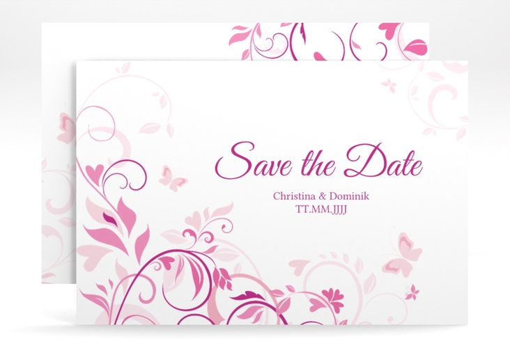 Save the Date-Karte Lilly A6 Karte quer pink hochglanz