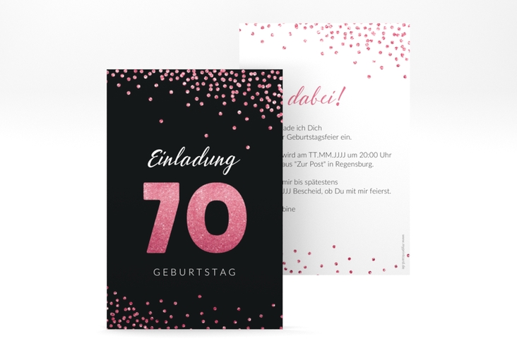Einladung 70. Geburtstag Glitzer A6 Karte hoch pink
