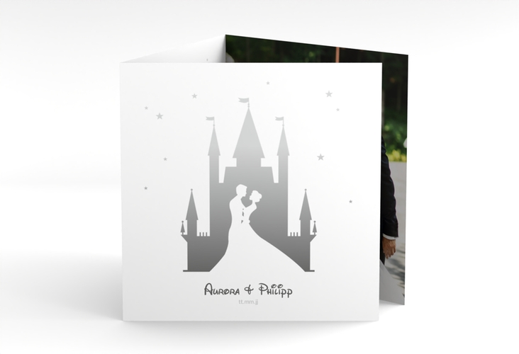 Dankeskarte Hochzeit Castle quadr. Doppel-Klappkarte grau