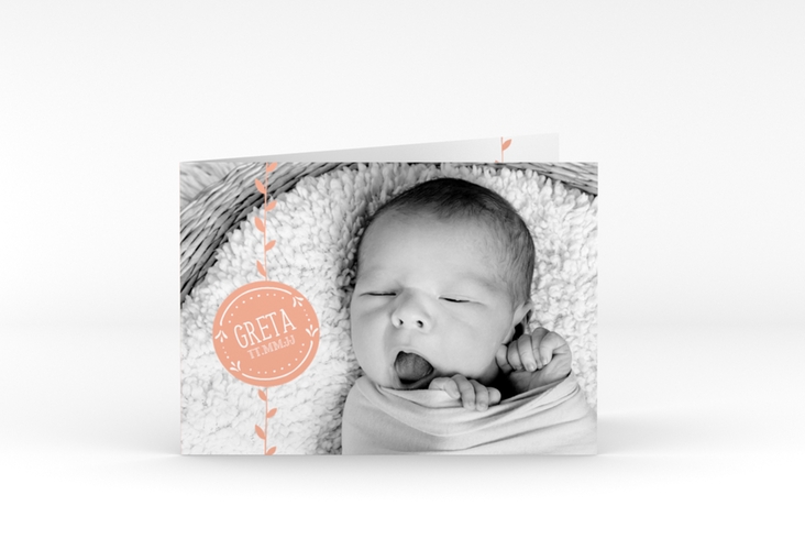 Geburtskarte Unikat A6 Klappkarte quer apricot hochglanz