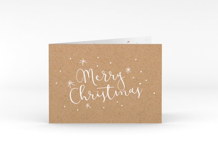 Business-Weihnachtskarte Winterfreude A6 Klappkarte quer Kraftpapier hochglanz