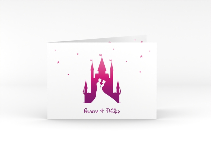 Hochzeitseinladung Castle A6 Klappkarte quer pink hochglanz