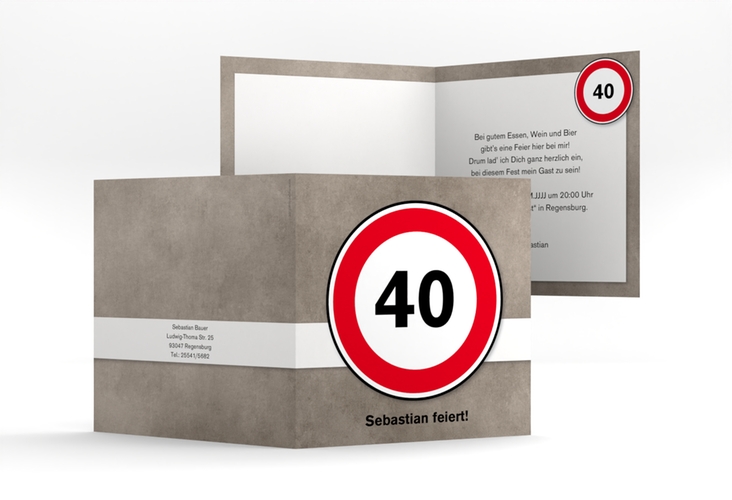 Einladung 40. Geburtstag Emil/Emma quadr. Klappkarte grau hochglanz