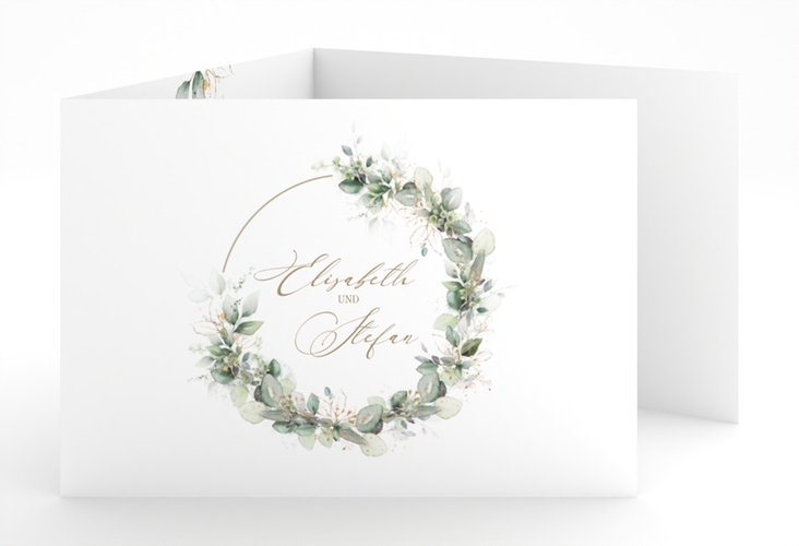Hochzeitseinladung Selvatica A6 Doppel-Klappkarte weiss hochglanz mit Eukalyptus-Kranz