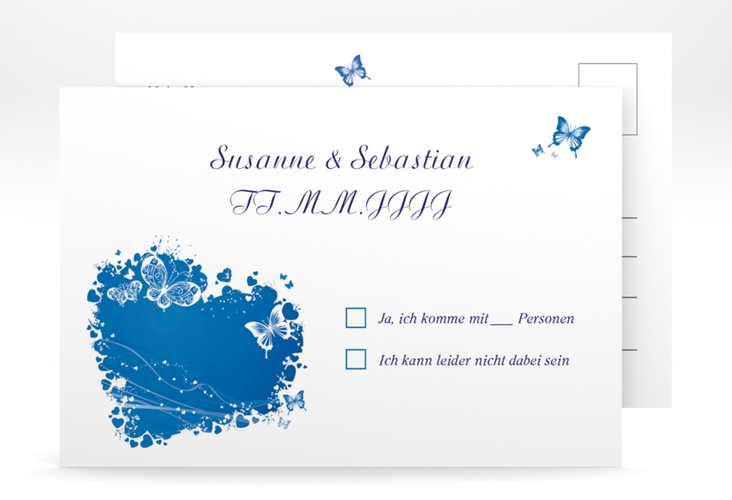 Antwortkarte Hochzeit Mailand A6 Postkarte blau hochglanz
