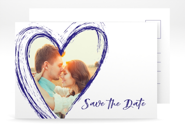 Save the Date-Postkarte Liebe A6 Postkarte blau hochglanz