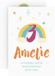 Einladungskarte Kindergeburtstag Rainbowparty A6 Karte hoch weiss mit Regenbogen zum 3. Geburtstag