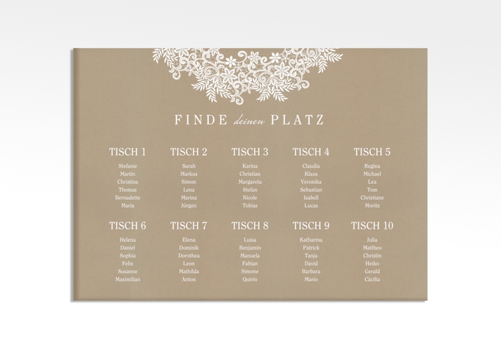 Sitzplan Leinwand Hochzeit Mariage 70 x 50 cm Leinwand mit Bogen aus weißer Spitze