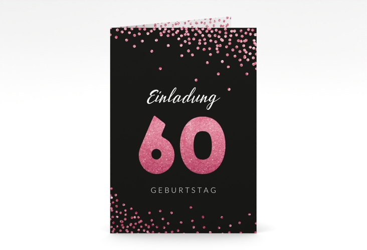 Einladung 60. Geburtstag Glitzer A6 Klappkarte hoch pink