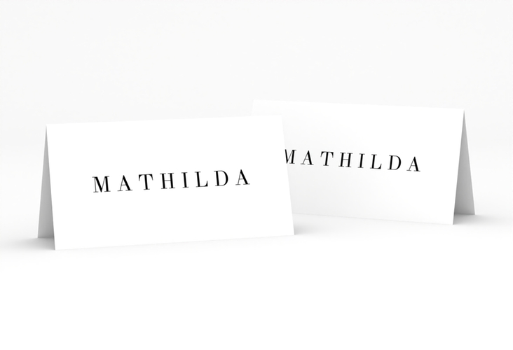 Tischkarte Hochzeit Filigrana Tischkarten schwarz in reduziertem Design mit Initialen und zartem Blätterkranz