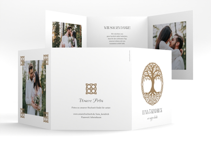 Dankeskarte Hochzeit Lebensbaum quadr. Doppel-Klappkarte im Stil der Kelten und Wikinger